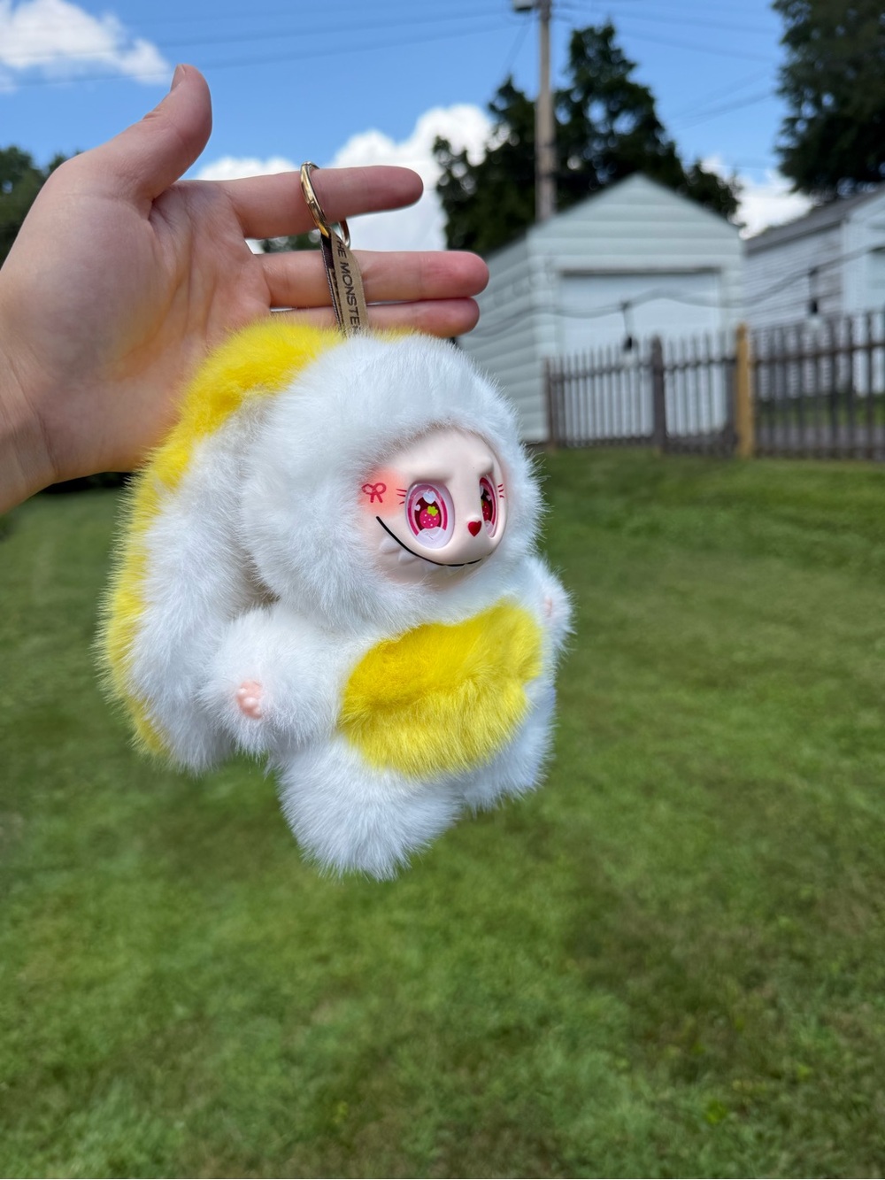Yellow White Plush Labubu Bunny Keychain-Stuffed Animal Accessory-Not Pop Mart